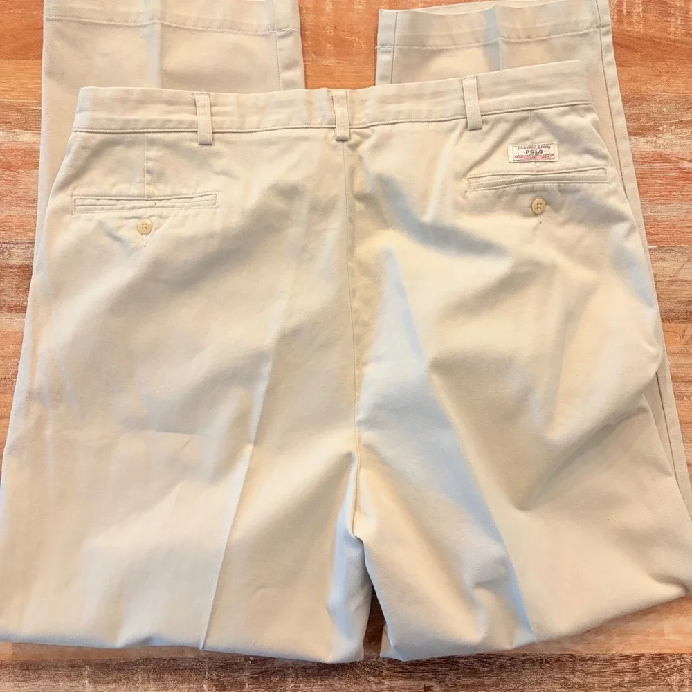 Polo Ralph Lauren Andrew Pant Mens 40x32 Khaki Tan Pleated Chino Cotton Pants